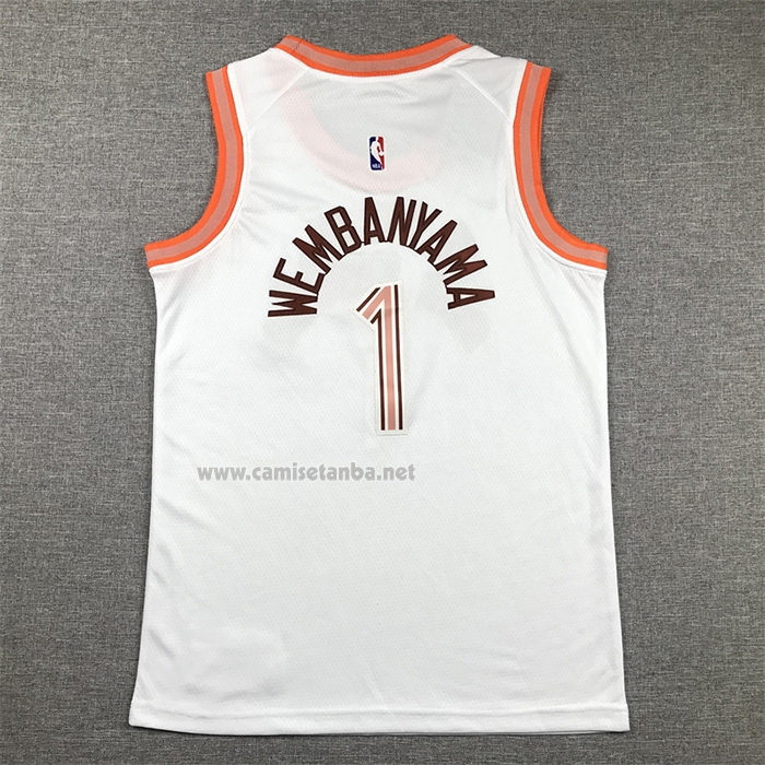 Camiseta Nino San Antonio Spurs Victor Wembanyama NO 1 Ciudad 2023-24 Blanco